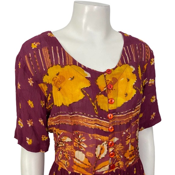 Vintage Floral India Cottage Maxi Dress Lace up Back / women’s Small - Picture 5 of 5